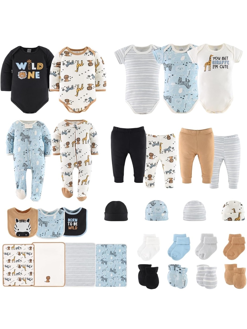 The Peanutshell Baby Layette Gift Set for Boys or Girls - Safari 3-6 Months